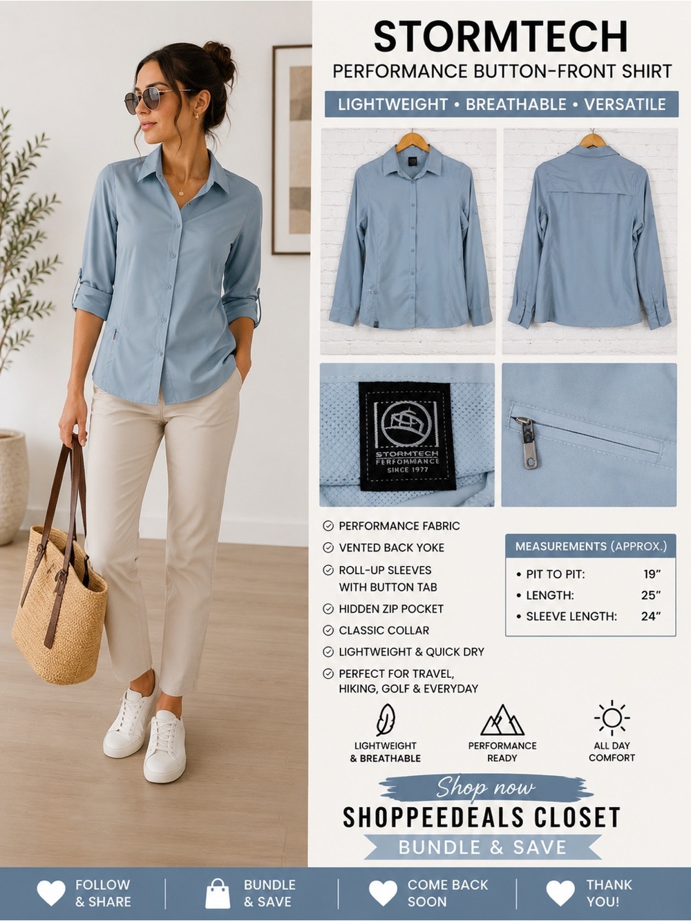 Stormtech Performance Button-Front Shirt – Light Blue